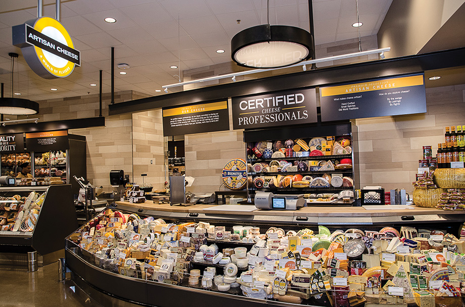 Customers can choose from hundreds of artisan cheeses, sourced locally and from around the world.