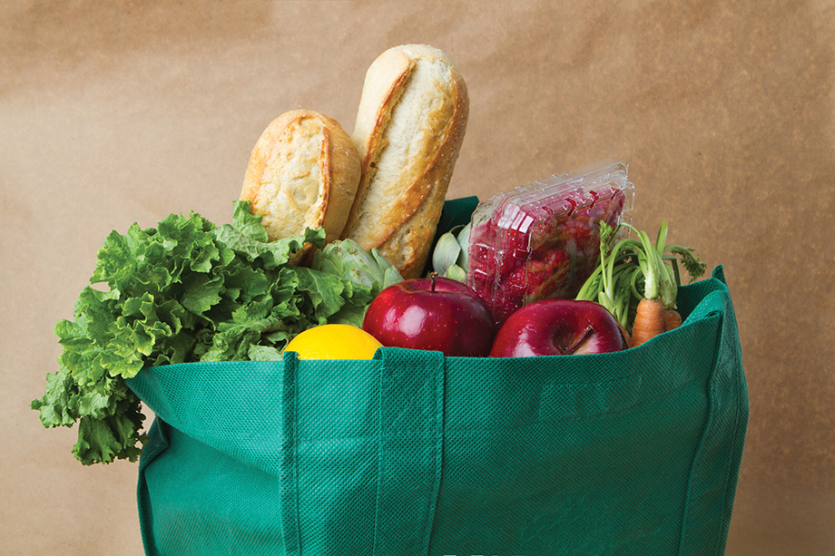 Bag of groceries in reusable bag.