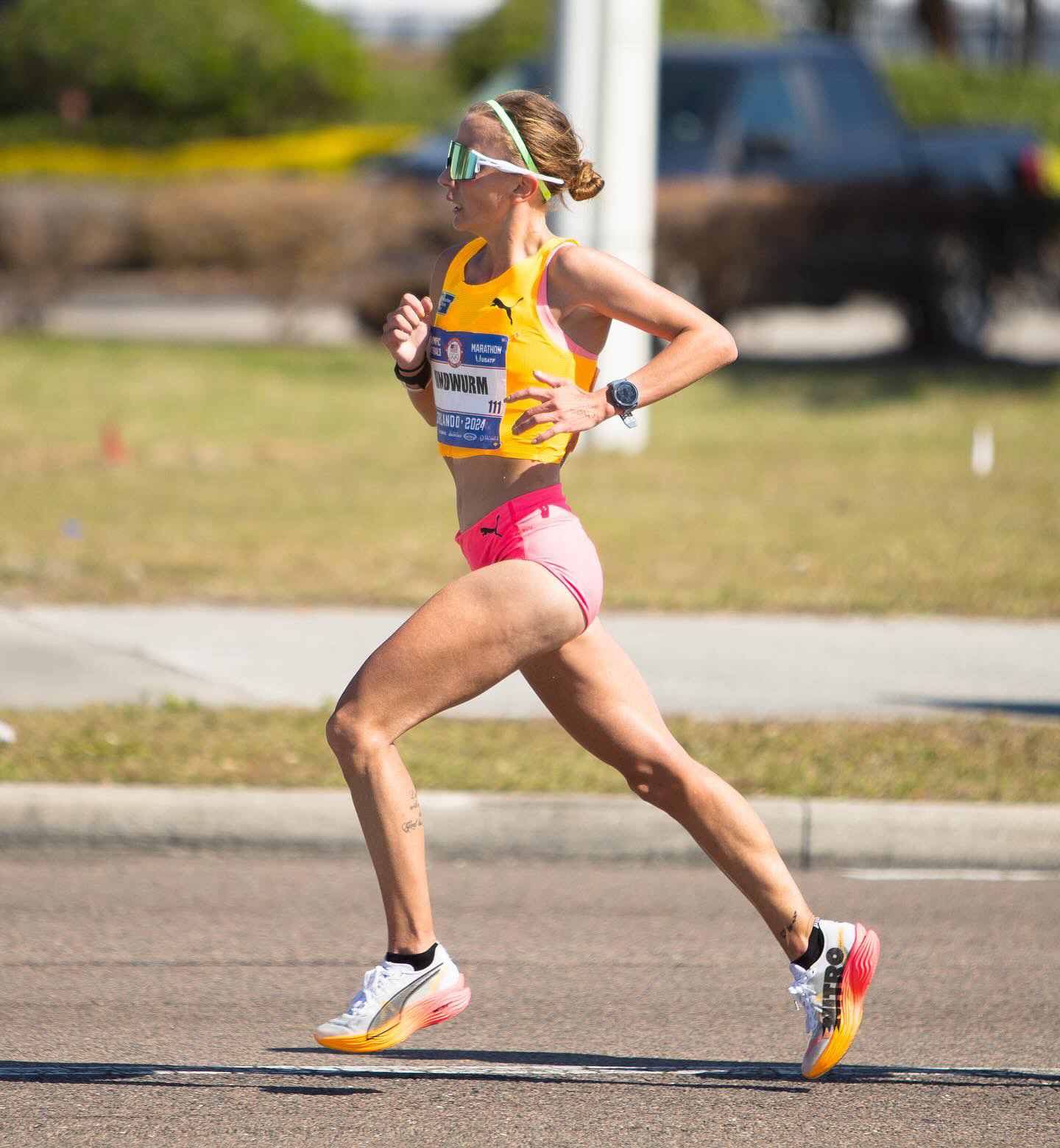Dakotah Lindwurm running at the U.S. Olympic Marathon Trials.