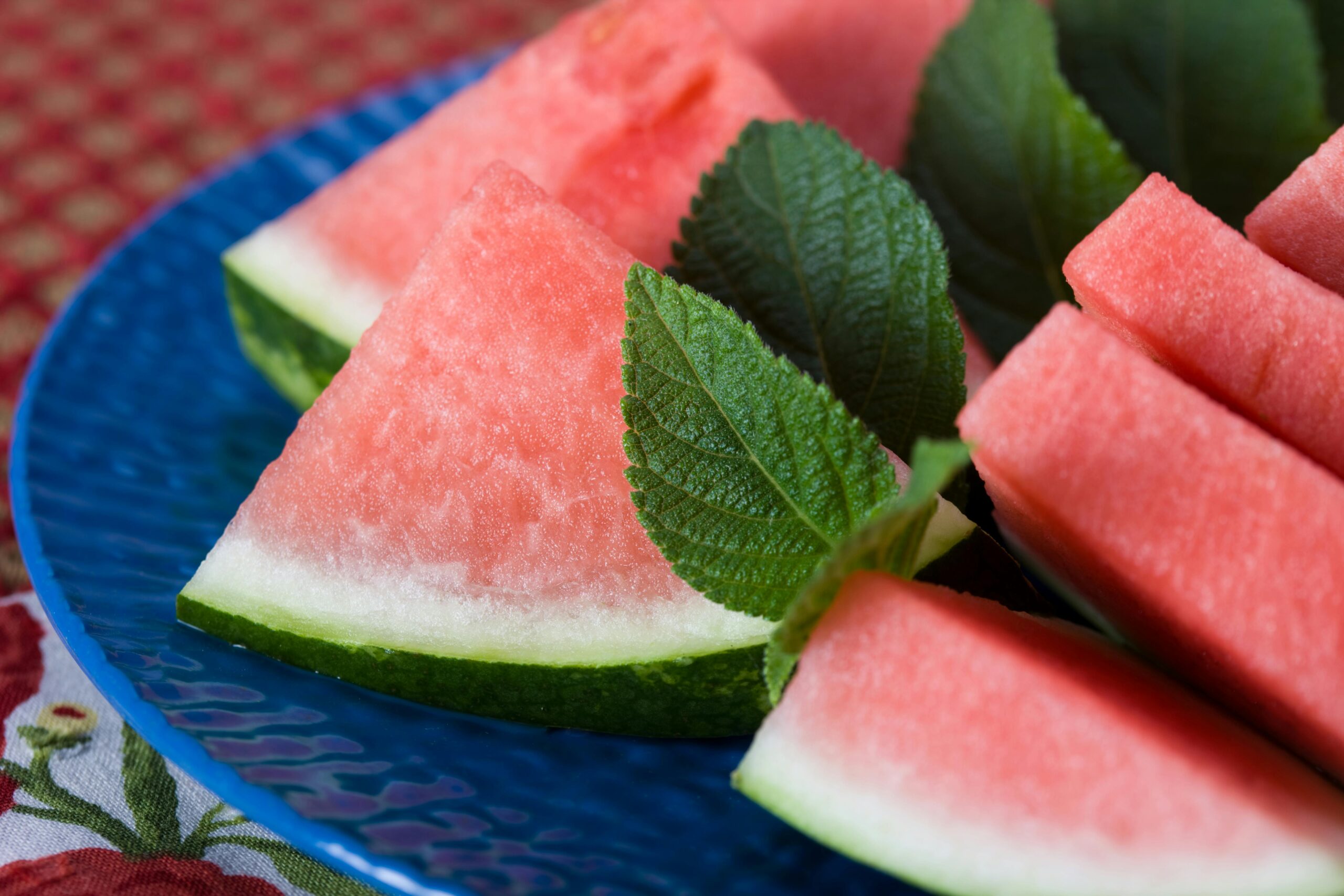 Plate of sliced watermelon.
