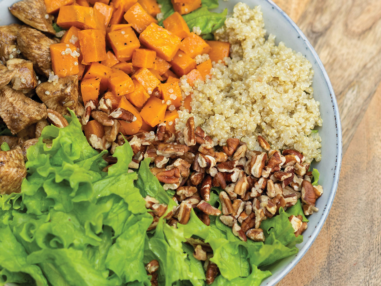 Easy Sheet Pan Chicken and Sweet Potato Fall Salad Bowl