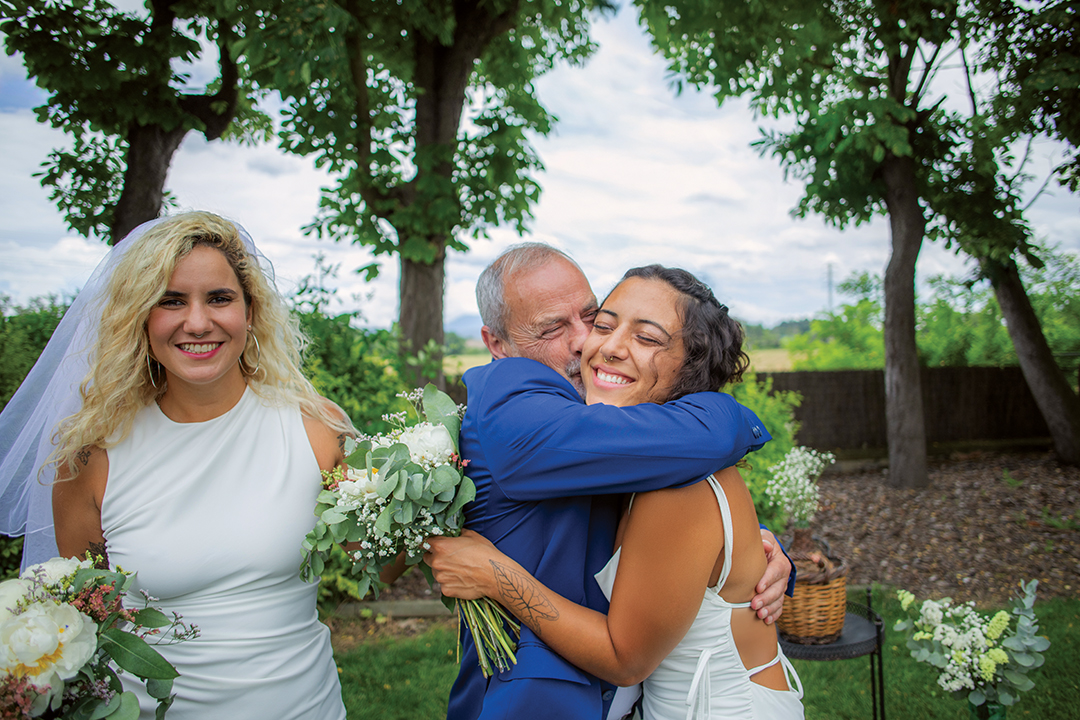 Family and friends congratulating the couple