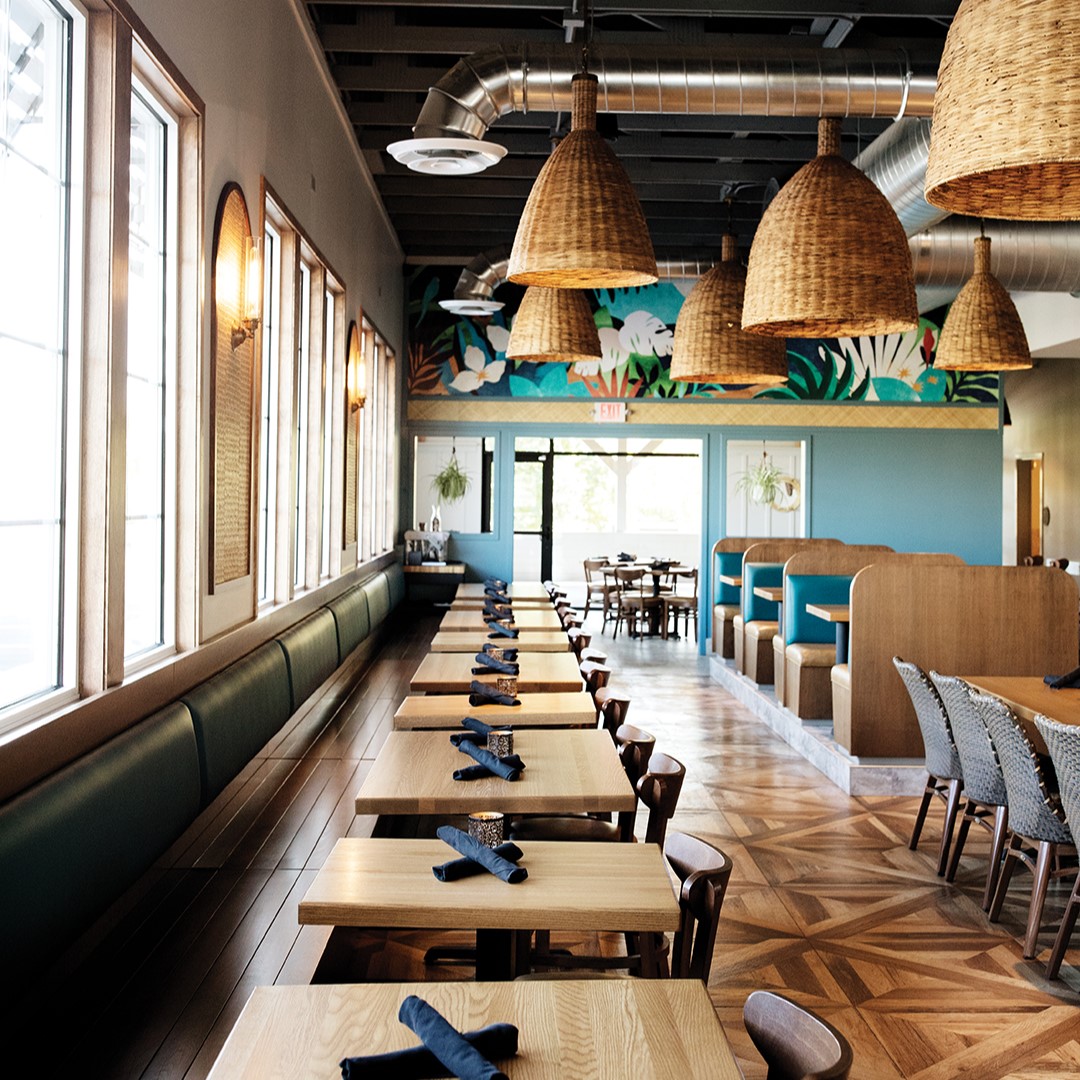 Pau Hana’s bright and airy dining room gives vacation vibes.